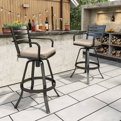 Cast Aluminum Swivel Outdoor Bar Stool Set of 2 with Sunbrella