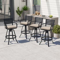 Cast Aluminum Swivel Outdoor Bar Stool Set of 2 with Sunbrella