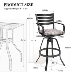 Cast Aluminum Swivel Outdoor Bar Stool Set of 2 with Sunbrella