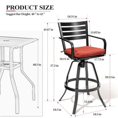 Cast Aluminum Swivel Outdoor Bar Stool Set of 2 with Sunbrella