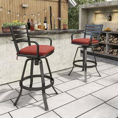 Cast Aluminum Swivel Outdoor Bar Stool Set of 2 with Sunbrella