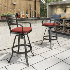 Cast Aluminum Swivel Outdoor Bar Stool Set of 2 with Sunbrella