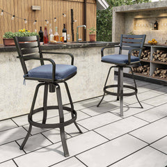 Cast Aluminum Swivel Outdoor Bar Stool Set of 2 with Sunbrella