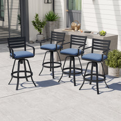 Cast Aluminum Swivel Outdoor Bar Stool Set of 2 with Sunbrella