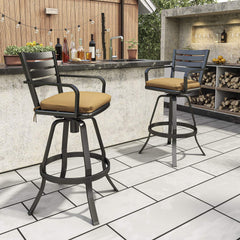 Cast Aluminum Swivel Outdoor Bar Stool Set of 2 with Sunbrella