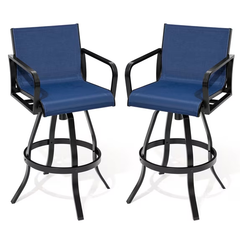 Crestlive Products Outdoor Swivel Bar Stools Set of 2, Patio Bar Height Chairs with Rust-Resistant Aluminum Frame, 360° Swivel, Navy Blue