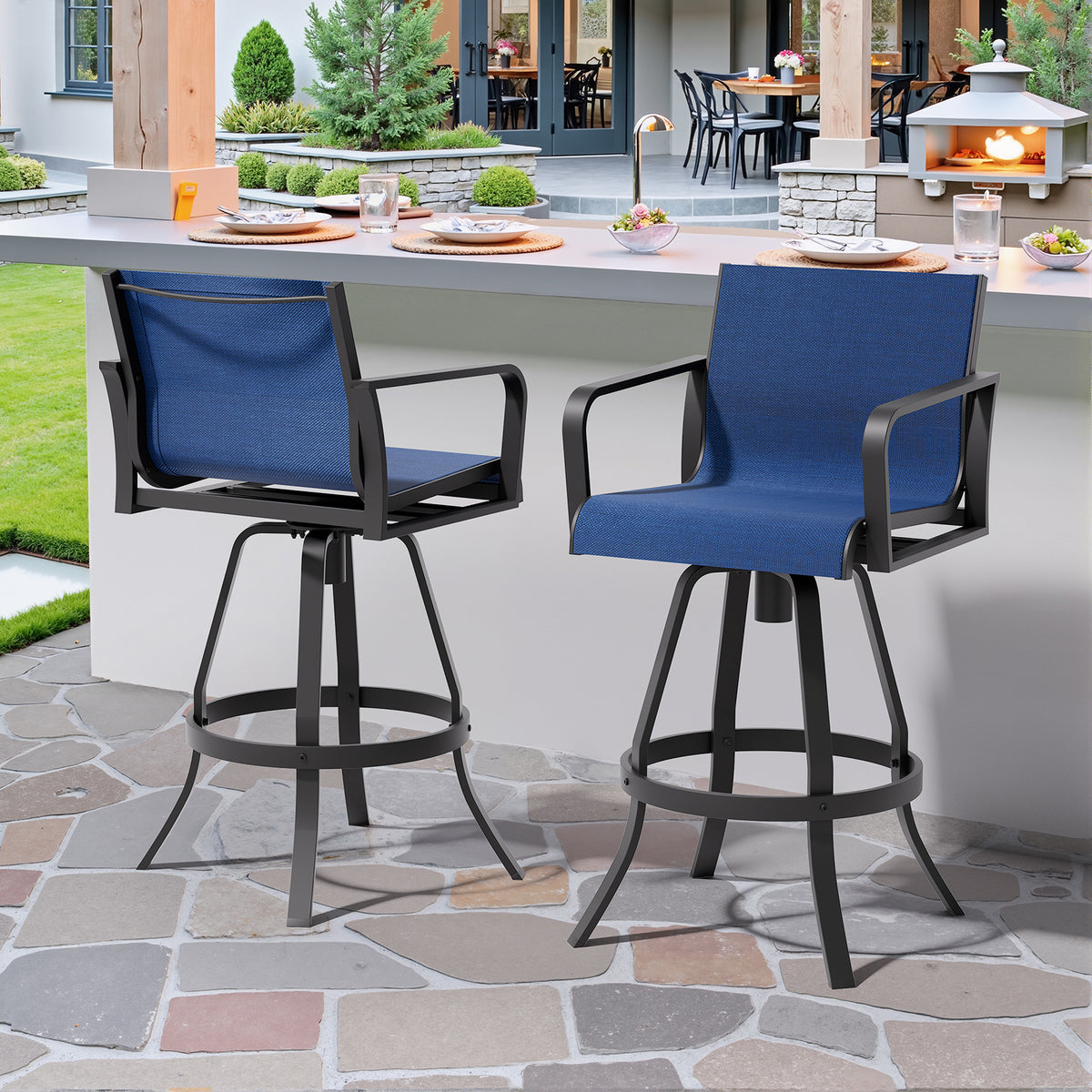Aluminum Swivel Outdoor Bar Stool Set of 2 with Textilene