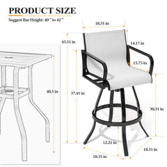 Aluminum Swivel Outdoor Bar Stool Set of 2 with Textilene