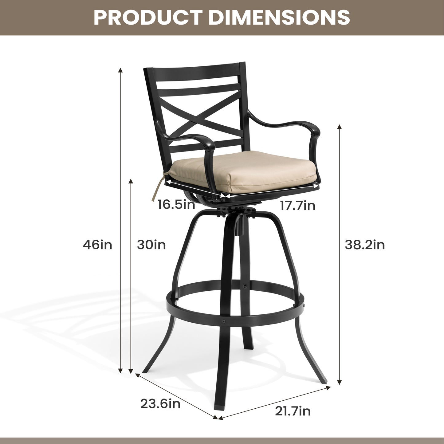 Crestlive Products Aluminum Outdoor Swivel Bar Stool Set of 2 with Sunbrella Cushion