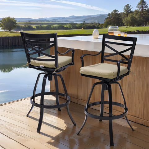 Crestlive Products Aluminum Outdoor Swivel Bar Stool Set of 2 with Sunbrella Cushion