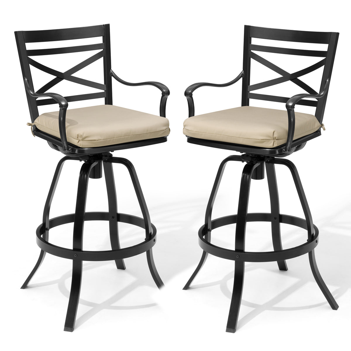 Crestlive Products Aluminum Outdoor Swivel Bar Stool Set of 2 with Sunbrella Cushion