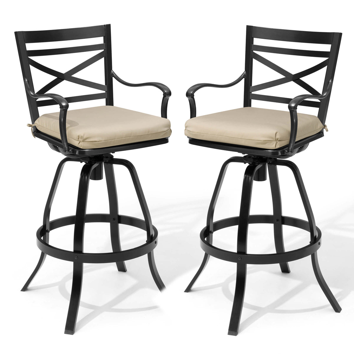 Aluminum Swivel Outdoor Bar Stool Set of 2 with Sunbrella Cushion