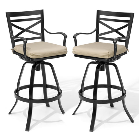 Crestlive Products Aluminum Outdoor Swivel Bar Stool Set of 2 with Sunbrella Cushion