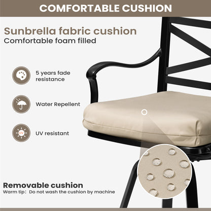 Crestlive Products Aluminum Outdoor Swivel Bar Stool Set of 2 with Sunbrella Cushion
