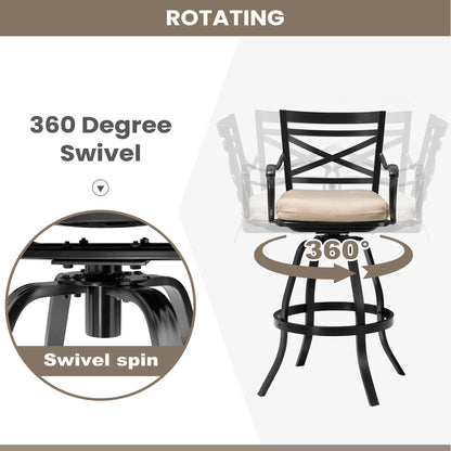 Crestlive Products Aluminum Outdoor Swivel Bar Stool Set of 2 with Sunbrella Cushion