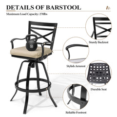Aluminum Swivel Outdoor Bar Stool Set of 2 with Sunbrella Cushion