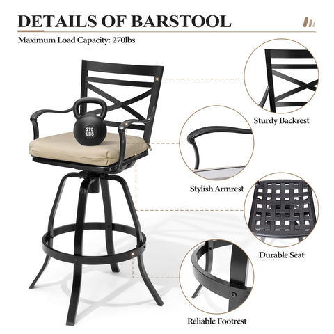 Crestlive Products Aluminum Outdoor Swivel Bar Stool Set of 2 with Sunbrella Cushion
