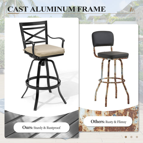 Crestlive Products Aluminum Outdoor Swivel Bar Stool Set of 2 with Sunbrella Cushion