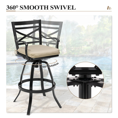 Crestlive Products Aluminum Outdoor Swivel Bar Stool Set of 2 with Sunbrella Cushion