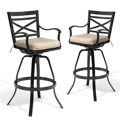Crestlive Products Aluminum Outdoor Swivel Bar Stool Set of 2 with Sunbrella Cushion