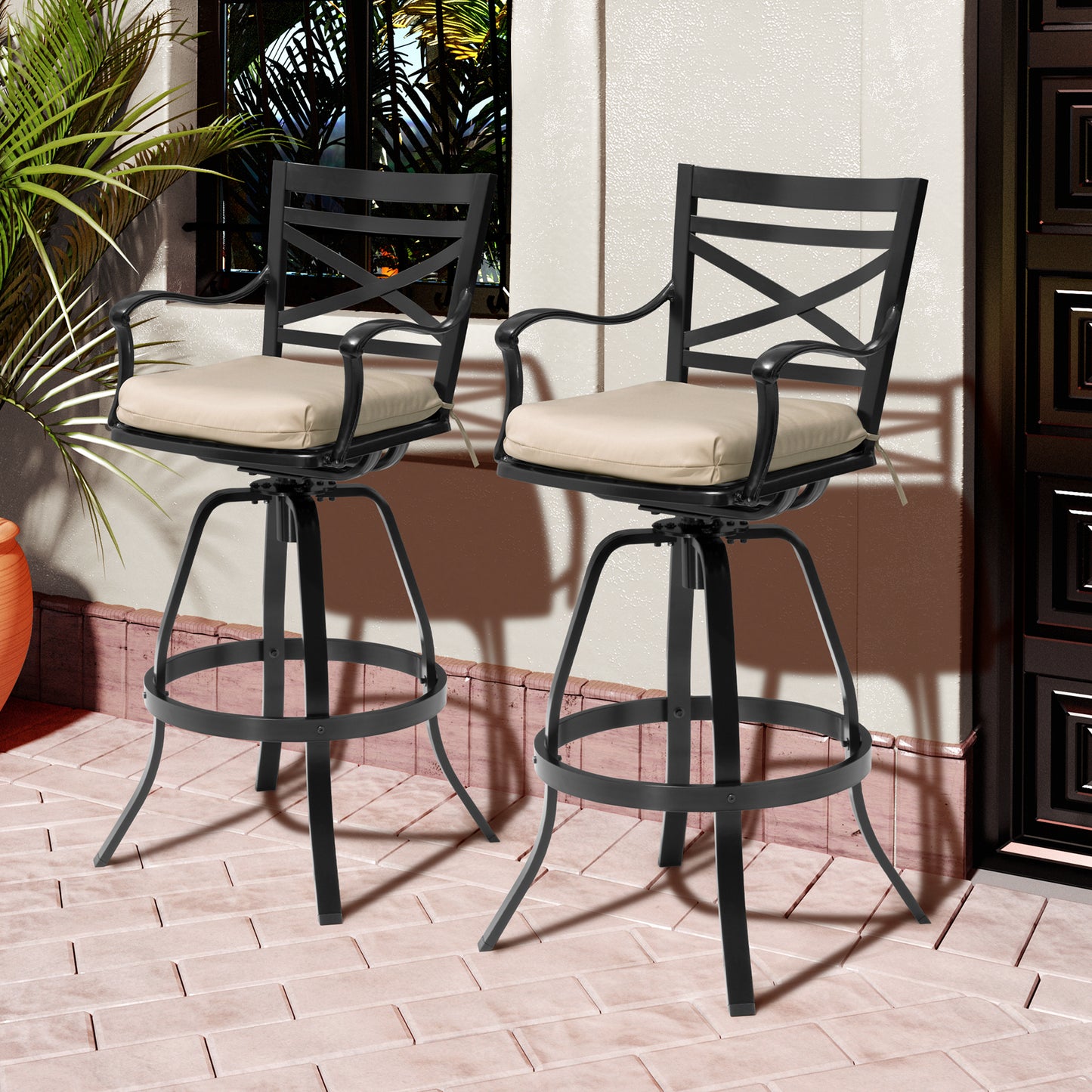 Crestlive Products Aluminum Outdoor Swivel Bar Stool Set of 2 with Sunbrella Cushion
