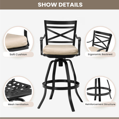 Crestlive Products Aluminum Outdoor Swivel Bar Stool Set of 2 with Sunbrella Cushion