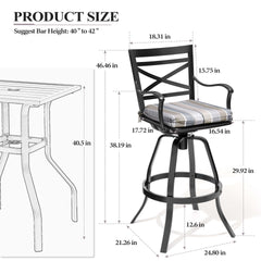 Aluminum Swivel Outdoor Bar Stool Set of 2 with Sunbrella Cushion