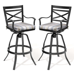 Aluminum Swivel Outdoor Bar Stool Set of 2 with Sunbrella Cushion