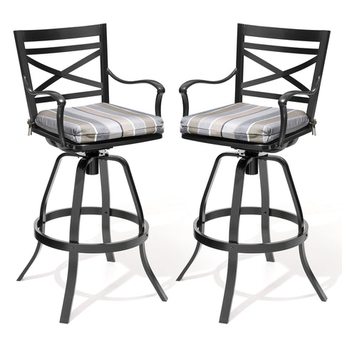 Crestlive Products Aluminum Outdoor Swivel Bar Stool Set of 2 with Sunbrella Cushion