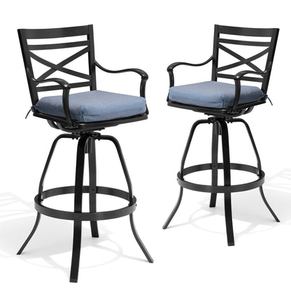 Crestlive Products Aluminum Outdoor Swivel Bar Stool Set of 2 with Sunbrella Cushion
