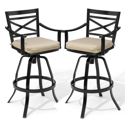 Crestlive Products Swivel Outdoor Bar Stools Set of 2 with Sunbrella Cushion and Cast Aluminum Frame