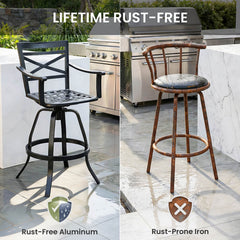 Aluminum Swivel Bar Stools Set of 2 with Sunbrella