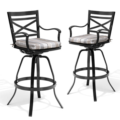 Crestlive Products Aluminum Outdoor Swivel Bar Stool Set of 2 with Sunbrella Cushion