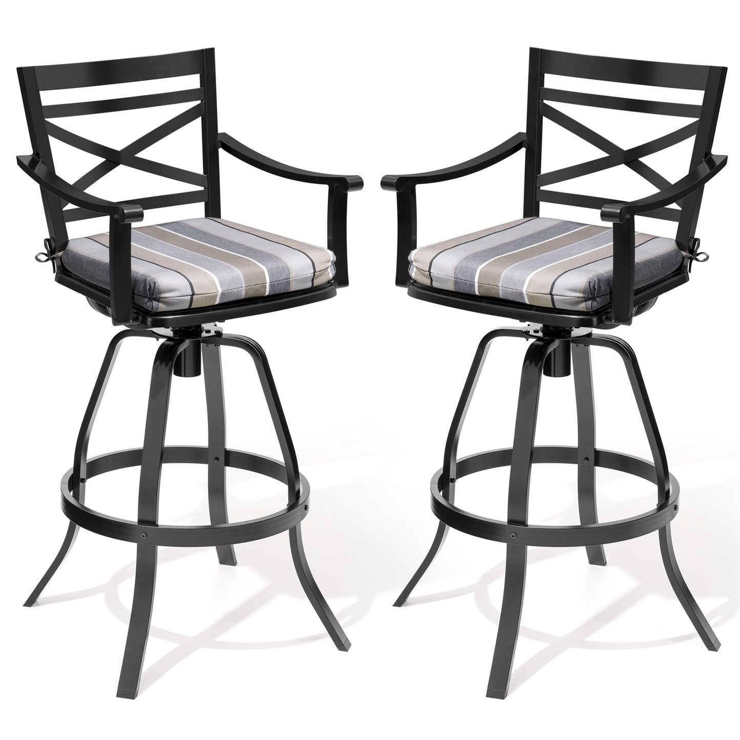 Crestlive Products Swivel Outdoor Bar Stools Set of 2 with Sunbrella Cushion and Cast Aluminum Frame