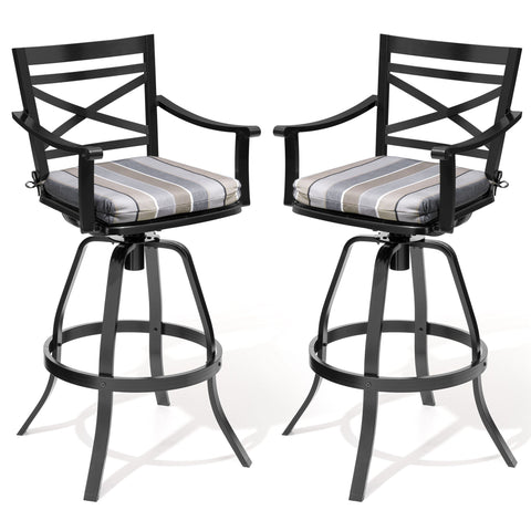 Aluminum outdoor swivel bar stool set in Milano Char