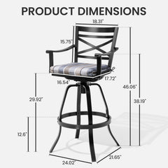 Aluminum Swivel Bar Stools Set of 2 with Sunbrella