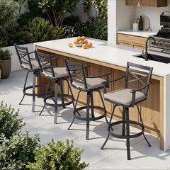 Aluminum Swivel Bar Stools Set of 2 with Sunbrella