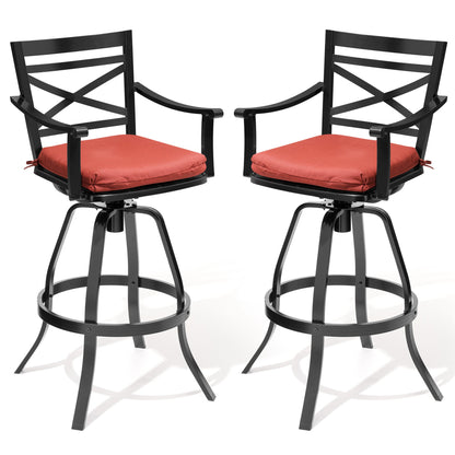 Crestlive Products Swivel Outdoor Bar Stools Set of 2 with Sunbrella Cushion and Cast Aluminum Frame