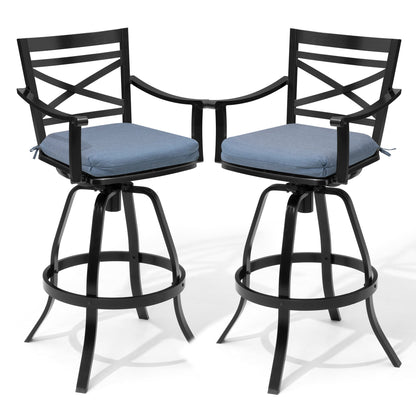 Crestlive Products Swivel Outdoor Bar Stools Set of 2 with Sunbrella Cushion and Cast Aluminum Frame