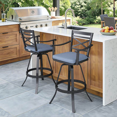 Aluminum Swivel Bar Stools Set of 2 with Sunbrella
