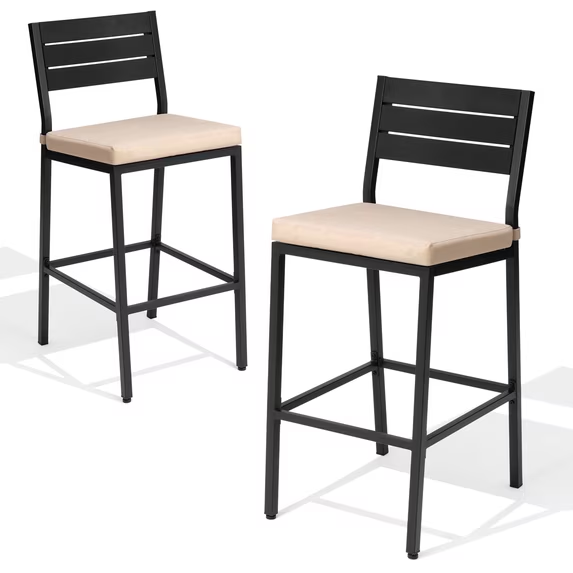 Crestlive Products Outdoor Bar Stools Set of 2, Patio Counter Height Barstools with Cushions, for Deck, Patio, Backyard, Garden, Poolside, Beige