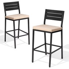 Crestlive Products Outdoor Bar Stools Set of 2, Patio Counter Height Barstools with Cushions, for Deck, Patio, Backyard, Garden, Poolside, Beige