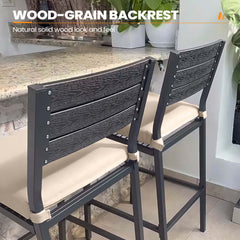 3-Piece Metal Frame Glass Top Outdoor Bar Set with Umbrella Hole