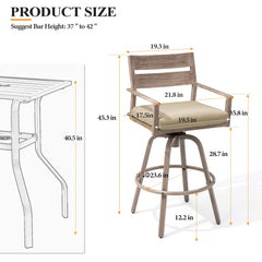 Aluminum Swivel Outdoor Bar Stool Set of 2 with Sunbrella Cushion