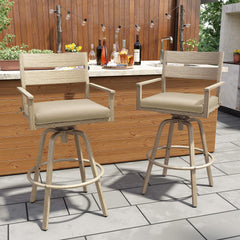 Aluminum Swivel Outdoor Bar Stool Set of 2 with Sunbrella Cushion