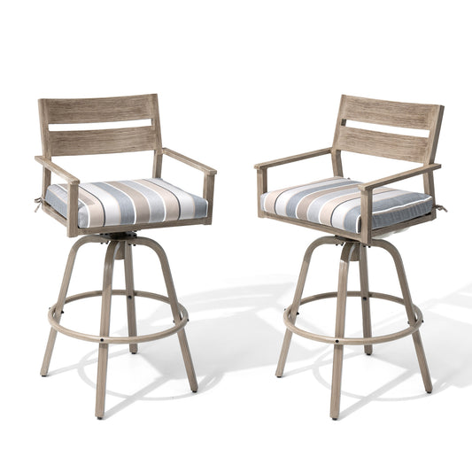 Crestlive Products Aluminum Outdoor Swivel Bar Stool Set of 2 with Sunbrella Cushion