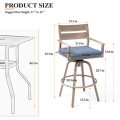Aluminum Swivel Outdoor Bar Stool Set of 2 with Sunbrella Cushion
