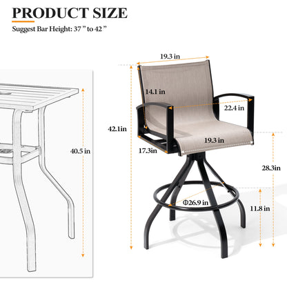 Crestlive Products Aluminum Outdoor Swivel Bar Stool Set of 2 with Sunbrella Fabric