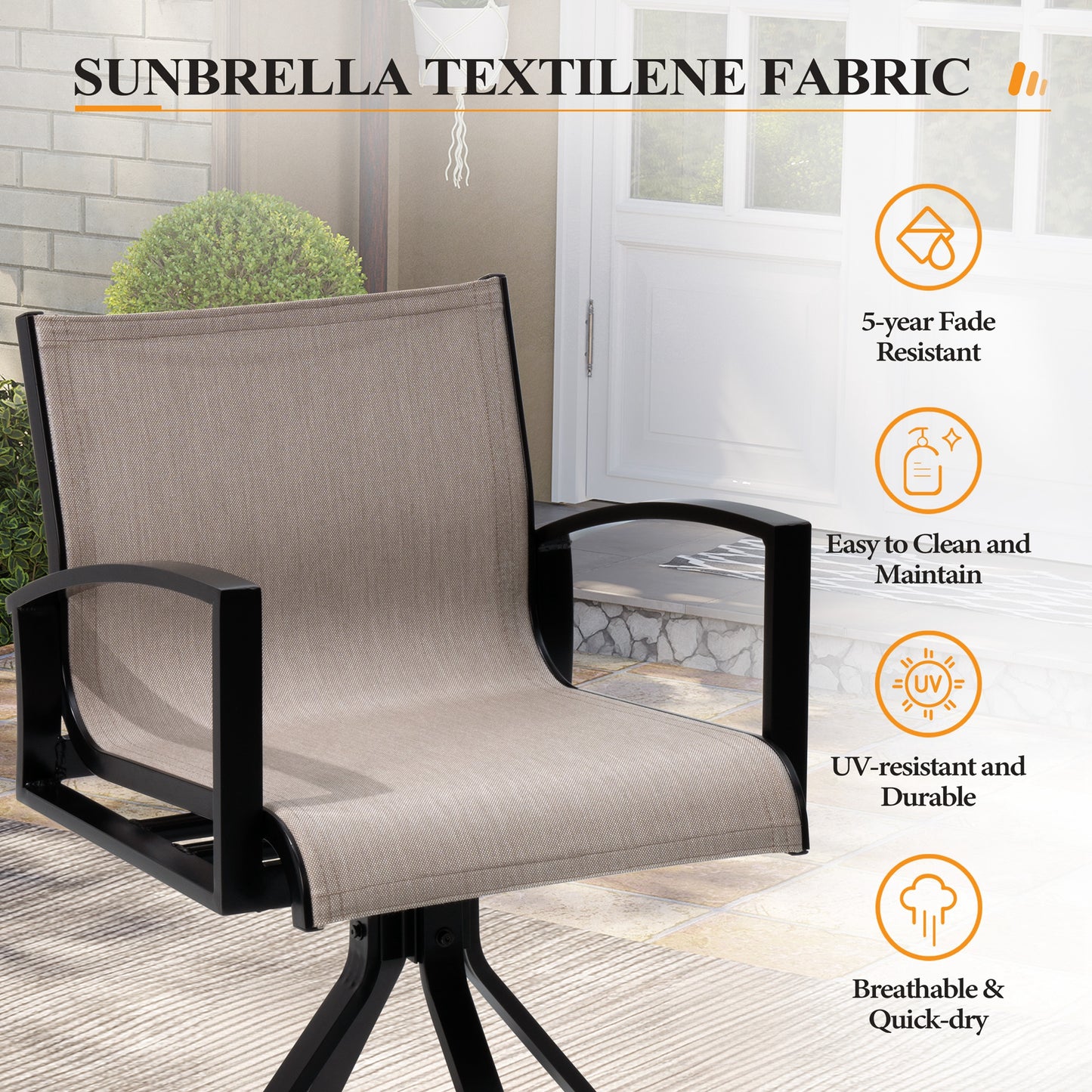 Crestlive Products Aluminum Outdoor Swivel Bar Stool Set of 2 with Sunbrella Fabric