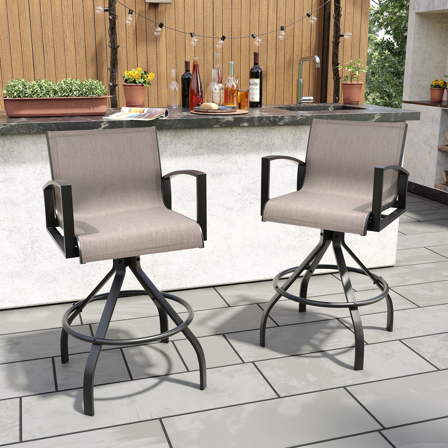 Crestlive Products Aluminum Outdoor Swivel Bar Stool Set of 2 with Sunbrella Fabric
